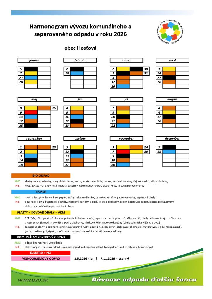 Harmonogram vývozu odpadu